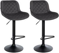 CLP Taburetes de Bar 2er Set, Silla de Bar Kasson Regulable en Altura y giratoria con Respaldo, Moderno con reposapiés y Asiento Acolchado, Color:Negro, Material:Terciopelo