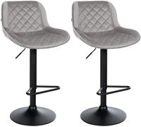 CLP Taburetes de Bar 2er Set, Silla de Bar Kasson Regulable en Altura y giratoria con Respaldo, Moderno con reposapiés y Asiento Acolchado, Color:Gris, Material:Terciopelo
