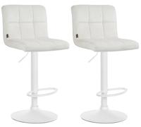 CLP Taburetes de Bar Juego de 2 Ajustables en Altura con Respaldo Peru, Asiento Acolchado de Terciopelo, giratorios con Estructura de Metal, Color:Crema, Color del Marco:Blanco