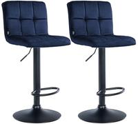 CLP Taburetes de Bar Juego de 2 Ajustables en Altura con Respaldo Peru, Asiento Acolchado de Terciopelo, giratorios con Estructura de Metal Color Azul Color del Marco Negro