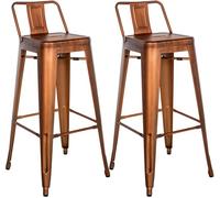 CLP Taburetes de Bar Juego de 2 con Respaldo Estilo Industrial Mason, con Respaldo y reposapiés, Taburete con Protecciones para el Suelo, Color:Cobre