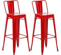 CLP Taburetes de Bar Juego de 2 con Respaldo Estilo Industrial Mason, con Respaldo y reposapiés, Taburete con Protecciones para el Suelo, Color:Rojo
