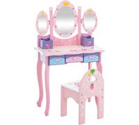 CLP Mueble Tocador Infantil Emilia con Silla I Tocador para Niños De Madera con 3 Espejos & Cestas con Velcro, Color:Fucsia