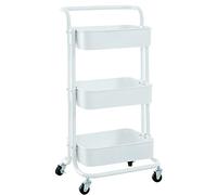 CLP Trolley Metálico Mailo con Compartimientos I Carro Organizador Multiusos con Estanterías, Ruedas, Asas & Dos Frenos, Color:Blanco