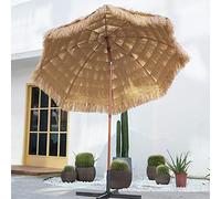 CLSDRZC 2.4m/ 8 Feet Round Tilt Thatched Beach Umbrella, Outside Garden Patio Deck Bar Parasols Sun Shelter with Fiberglass Rib, Base Not Include!