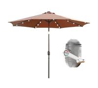 CLSDRZC 2.7m/9ft Solar Umbrella, LED Lighting Garden Patio Umbrellas, Outdoor Restaurant Market Table Parasol, with Tilt Button and Manual Crank, 8 Sturdy Ribs