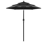 CLSDRZC 3-Tier with Aluminium Pole Black 2 m,Beach Water Repellent,U VLight Protection, Easy to Open and Close, Garden Outdoor Parasol