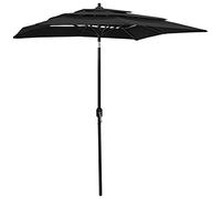 CLSDRZC 3-Tier with Aluminium Pole Black 2x2 m,Beach Water Repellent,U VLight Protection, Easy to Open and Close, Garden Outdoor Parasol