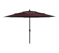 CLSDRZC 3-Tier with Aluminium Pole Bordeaux Red 3.5 m,Beach Water Repellent,U VLight Protection, Easy to Open and Close, Garden Outdoor Parasol