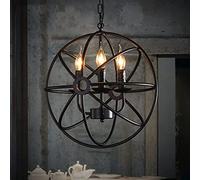 CLSDRZC 4-Lights Lights Vintage Metal Shade Round Hanging Ceiling Chandelier Retro Iron Rustic Spherical Light Kitchen