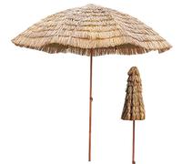 CLSDRZC 8ft Waterproof Straw Beach Round Tilting Patio Table Parasol with Metal Pole, Outside Garden Pool Thatch Umbrella