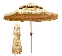 CLSDRZC 9ft 2-Tiers Straw Beach Umbrella with Crank Handle, Heavy Duty Waterproof Market Table Parasol for Garden, Patio, Lawn, Backyard, Swimming Pool & Balcony