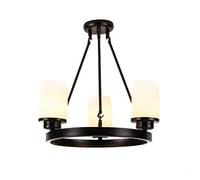 CLSDRZC Antique Vintage Round Ceiling Lighting For Kitchen Island,Rustic Wagon Wheel During Light,Frosted White Glass Shade,E27 Round Iron Chandelier-Black. 3 Head
