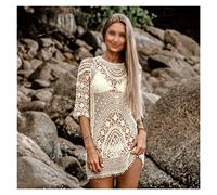 CLSDRZC Apricot Boho Hollow-out Cover Up Deep Open Back Woman Beach Dress Summer Bathing Suit Women Beachwear