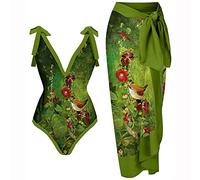 CLSDRZC Beachwear Women Oil Painting Print Bikini Set One Piece Swimsuit and Skirt Summer Backless Surf Wear