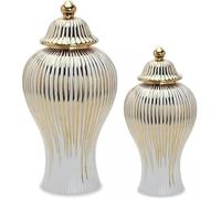 CLSDRZC Ceramic Ginger Jar Gold Stripes Decorative General Jar Vase Porcelain Tank with Lid Handicraft Home Decoration