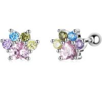 CLSDRZC Colorful Zirconium Paw Ear Studs 925 Sterling Silver CZ Gems Stud Earrings for Women Clasp Stopper Bead Jewelry