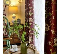CLSDRZC Cortinas Bohemias semiopacas con diseño Floral Rojo Vintage, 63 Pulgadas de Largo, Mezcla de algodón y Lino, Cortinas Bohemias con pestaña Trasera para Sala de Estar, Dormitorio, 1 Panel, 52