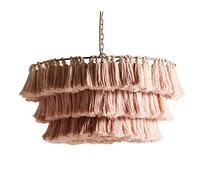 CLSDRZC Cotton Woven Single Chandelier,E27 Nordic Romantic Lamp,Boho Wedding Hanging Handwoven Home Decoration,Macrame Lampshade Tasseled Chandelier,Creative Bohemian Chandelier-Pink. 61 * 32cm