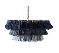 CLSDRZC Cotton Woven Single Chandelier,E27 Nordic Romantic Lamp,Boho Wedding Hanging Handwoven Home Decoration,Macrame Lampshade Tasseled Chandelier,Creative Bohemian Chandelier-Black. 50 * 32cm