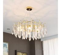 CLSDRZC Crystal Lamp,Shop Living Room Dining Room Bar Lamps,G9 French Postmodern Light Luxury Branch Water Drop Crystal Chandelier,High-End Villa Chandelier-Gold. 80cm