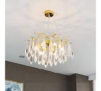 CLSDRZC Crystal Lamp,Shop Living Room Dining Room Bar Lamps,G9 French Postmodern Light Luxury Branch Water Drop Crystal Chandelier,High-End Villa Chandelier-Gold. 60cm