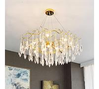 CLSDRZC Crystal Lamp,Shop Living Room Dining Room Bar Lamps,G9 French Postmodern Light Luxury Branch Water Drop Crystal Chandelier,High-End Villa Chandelier-Gold. 100cm