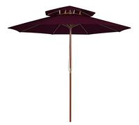 CLSDRZC Double Decker with Wooden Pole Bordeaux Red 270 cm,Beach Water Repellent,U VLight Protection, Easy to Open and Close, Garden Outdoor Parasol