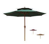 CLSDRZC Double Top 2.7m Market Table Large Waterproof Tier Patio Umbrella Parasol with Crank 8 Iron Ribs, Outdoor/Pool/Beach/Garden