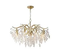 CLSDRZC E14 American Iron Gold Willow Crystal Chandelier,Living Room Dining Room Bedroom Art Lamps,Restaurant Lights,Country Iron Gold Chandelier,Living Room Lights-Gold. 9 Head