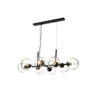 CLSDRZC E27 Nordic Linear Chandelier,Decor Coffee Shop Restaurant Hanging Light Glass Ceiling Light Fixture Magic Bean Molecule Chandelier, During Light-Black Light 8 Head