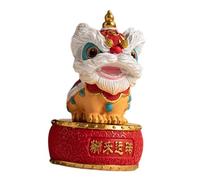 CLSDRZC Figura de Danza del león, Adorno de león, Arte de Resina, Centro de Mesa, Estatua de Feng Shui, decoración de Mesa para Escritorio, Sala de Estar, gabinete, Rojo