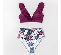 CLSDRZC Floral High-Waisted Bikini Sets Swimsuit for Women Ruffled Tank Top Two Pieces Swimwear Beach Bathing Suits