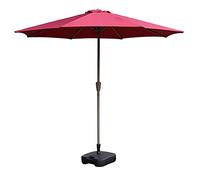 CLSDRZC Garden with Base, 270cm Red Table Umbrella Easy Crank Open, Sun Parasol Patio Market Shelter Canopy