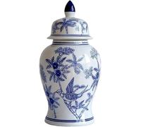 CLSDRZC Ginger Jar Blue and White Porcelain Ceramic Vase Chinese Antique Ornaments for Home Living Room(Blue)
