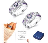 CLSDRZC Girl Products Amethyst Silver Hearts Ring '' Sisters of My Soul & Friends of My Heart '', Ring de circón Brillante, Anillo de Doble corazón, al Anillo de mis Hermanas, para