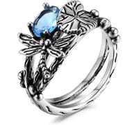 CLSDRZC Girl Products Lady Ring Creative Dragonfly Ring Women's European and American Retro Thai Silver Ring Gifts