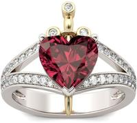 CLSDRZC Girl Products Rings Ring Jewellery Women Men Promise Wedding Heart Shaped Ruby Crown Princess Ring Gifts