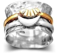 CLSDRZC Girl Products Sun and Moon Spinner Ring-Gracias por ser Siempre mi Lado, Anillo de Luna de Sol Plateado, Anillo de Giro de Alivio de ansiedad, descompresión Que Gira Anillo Ancho