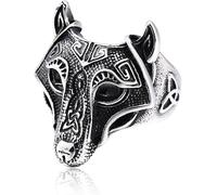 CLSDRZC Girl Products Vintage Norse Wolf Fenrir Rings Men's Antique Steel Viking Mythology Geri&Freki Finger Ring Amulet Male Icelandic Jewelry Gifts