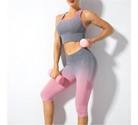 CLSDRZC Gradient High Elasticity Yoga Wear Running Sports Tight Bra Fitness Body Five-Piece Suit