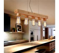 CLSDRZC Indoor Light Vintage Wood Chandelier E27 Solid Wood Chandelier Bedroom Living Room Wooden Pendulum Lamp Coffee Shop Long Wood 5 Illumination