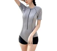CLSDRZC Ladies One Piece Swimwear Sports Bodysuit Short Sleeve Pants Surfwear Zip Swimwear Half Sleeve Swimwear