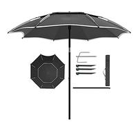 CLSDRZC Large Fishing Parasol, Tiltable Foldable Beach Waterproof and UV-Proof Garden Umbrella, for Deck, Camping, Mountain, Black