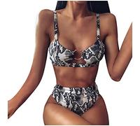 CLSDRZC Leopard Printed Women Buckle Bikini Swimming Set 2025 Summer Push-Up Padded Swimwear High Waist