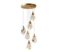 CLSDRZC Light Luxury Chandelier,Living Room Light,LED Full Copper Glass Crystal Chandelier,Bedroom Dining Room Light,Entrance Corridor-Copper and Crystal 6