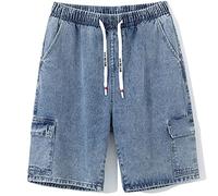 CLSDRZC Men's Casual Blue Denim Shorts Men's Loose Outer Wear Five-Point Pants Overalls