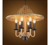 CLSDRZC Metal Linen and Black Hemp Rope Round Candle Chandelier with 6 E14 Socket 240W Painted Shallow Treatment