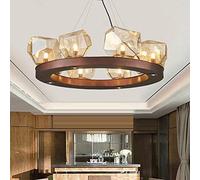 CLSDRZC Nordic Retro Style Chandelier Luxury Brown Living Room Bedroom Round Art Glass Lampshade Ceiling Light 6 Light Source 60x60x20cm