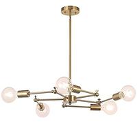 CLSDRZC Northern Europe Art Iron Art Led Chandelier, 5 Arms Restaurant Living Room Bedroom Geometry Line Chandelier,Bronze